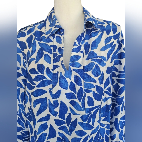 Mlle Gabrielle Blue and White Leaf-Print Shirt Dress - Picture 6 of 11